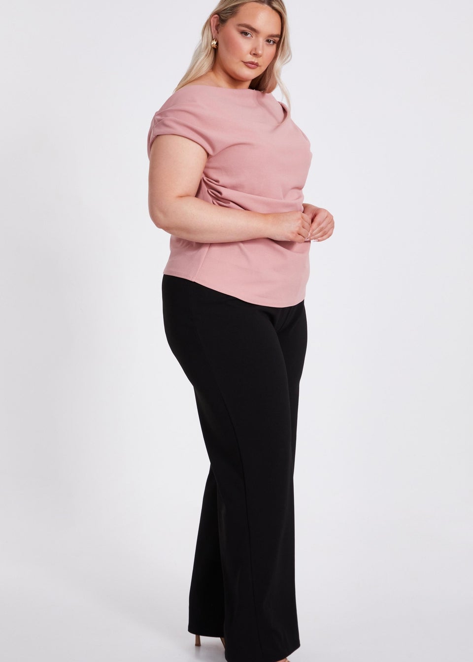 Quiz Pink Curve Drape Neck Top