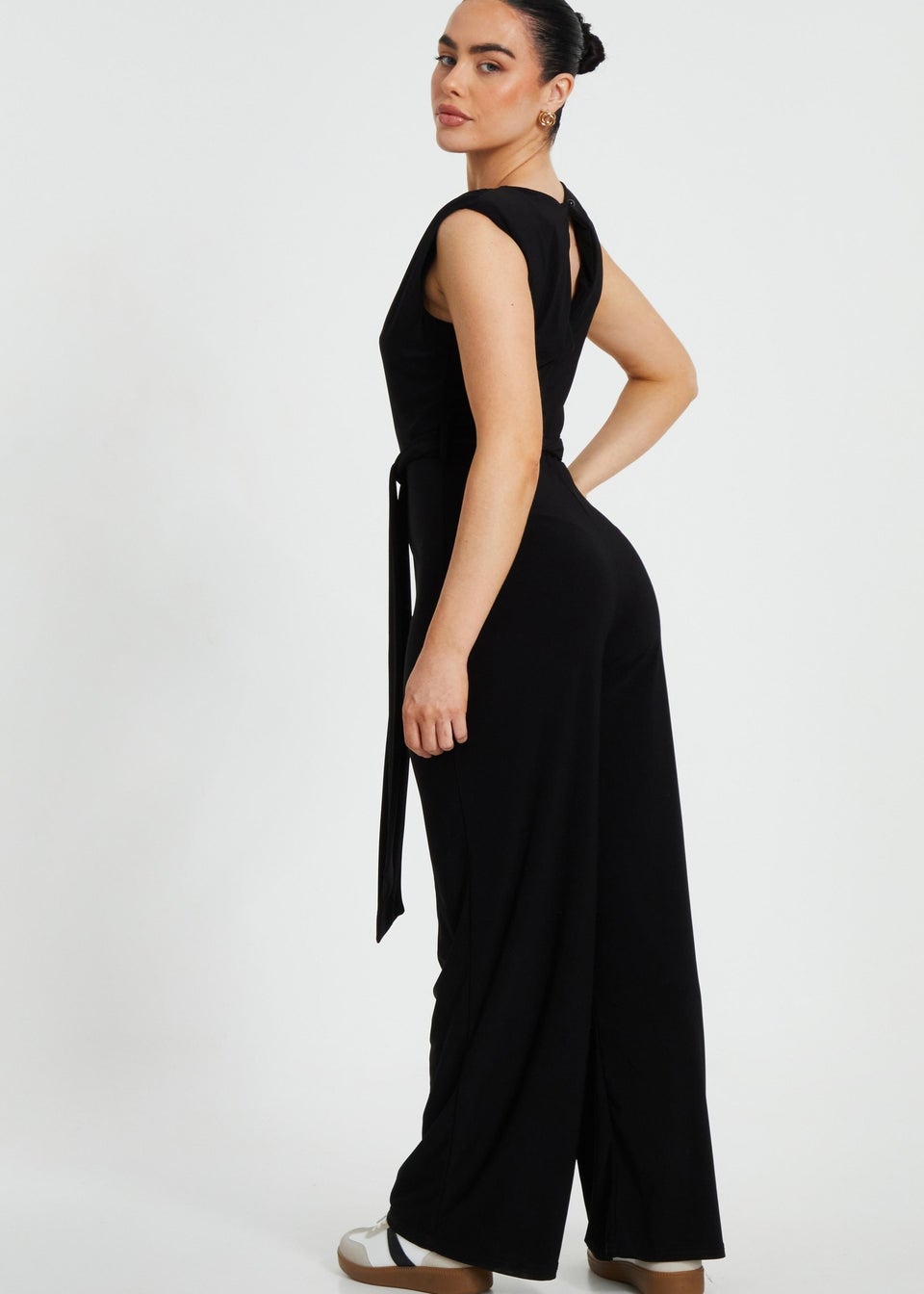 Quiz Black Petite Tie Waist Jumpsuit
