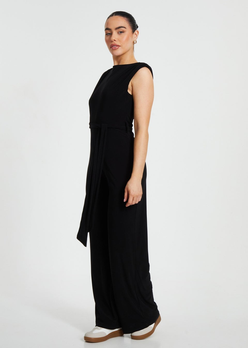 Quiz Black Petite Tie Waist Jumpsuit
