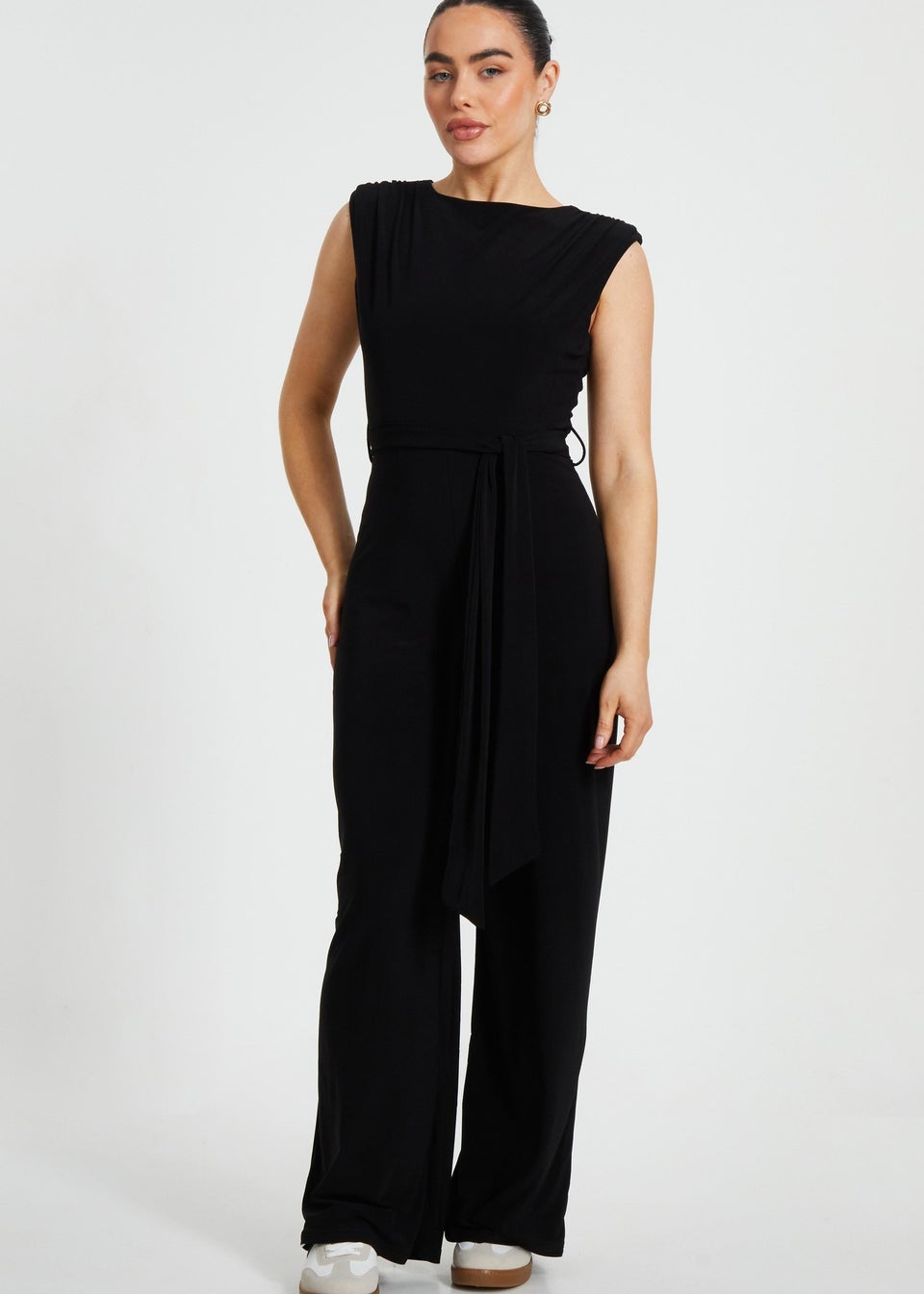 Quiz Black Petite Tie Waist Jumpsuit