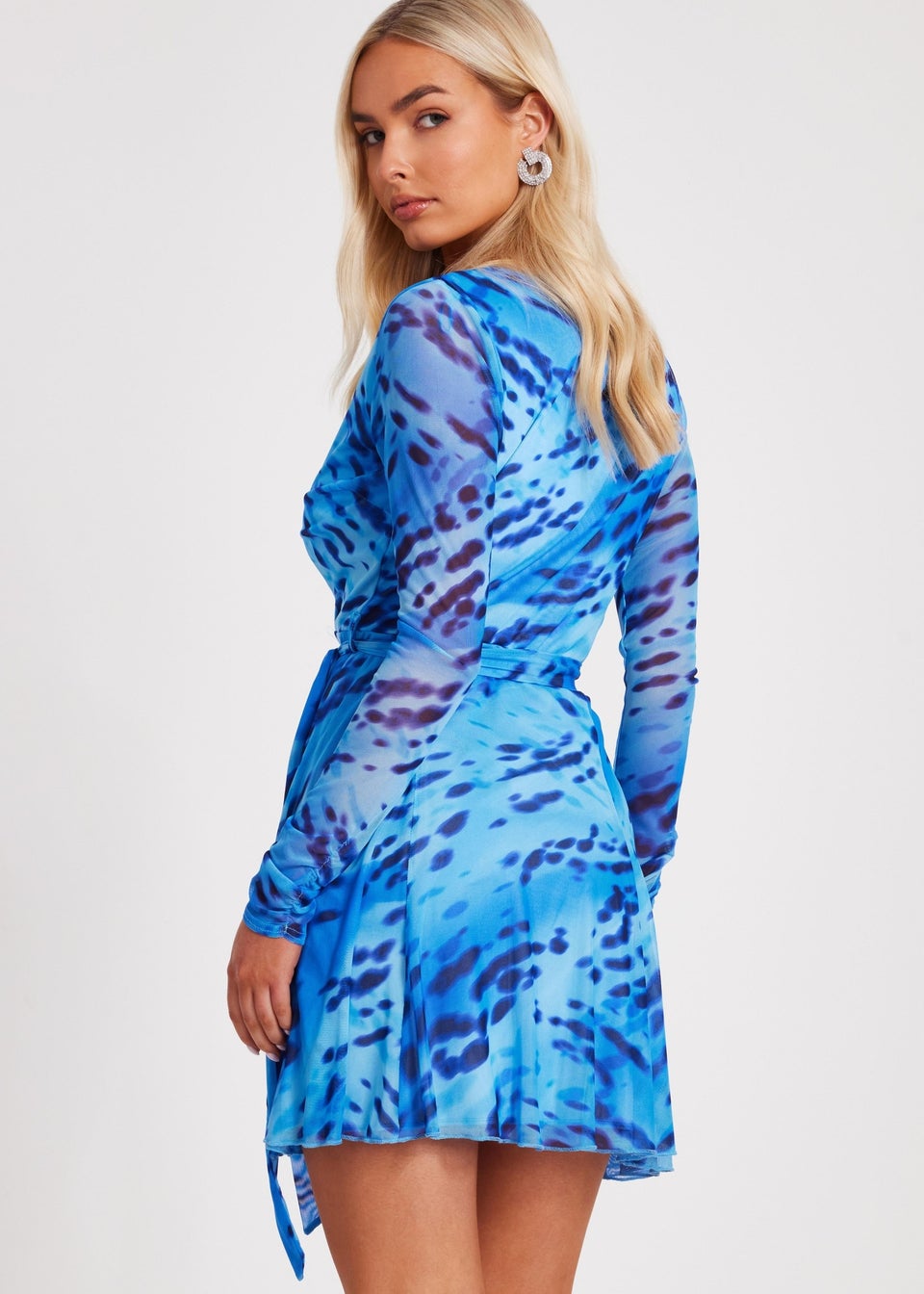 Quiz Blue Mesh Animal Print Skater Dress