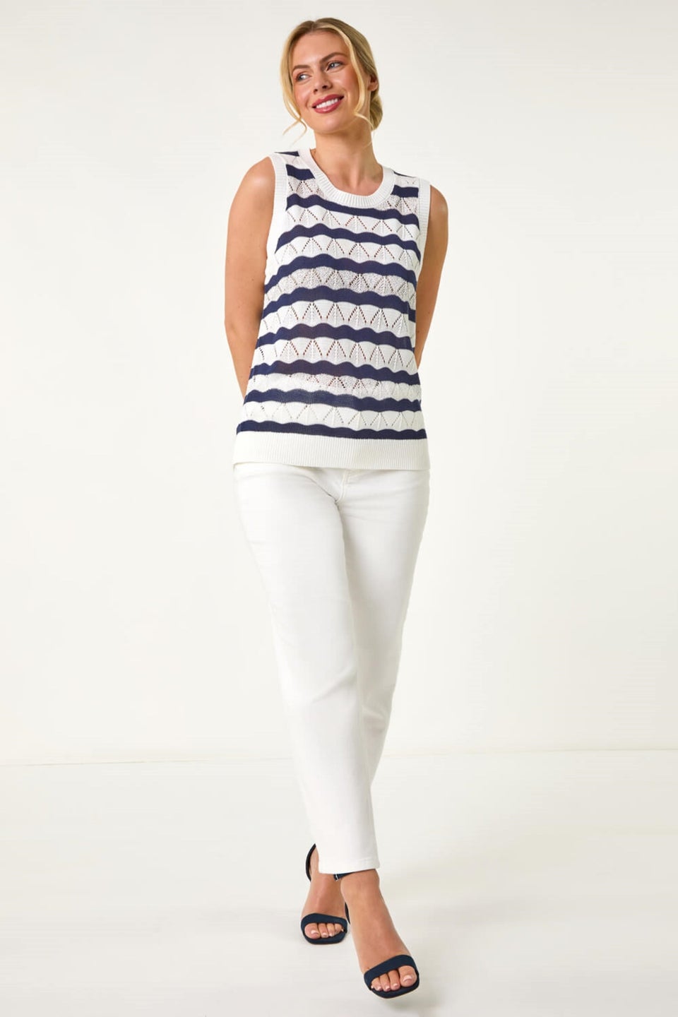 Roman Navy Petite Stripe Knitted Vest