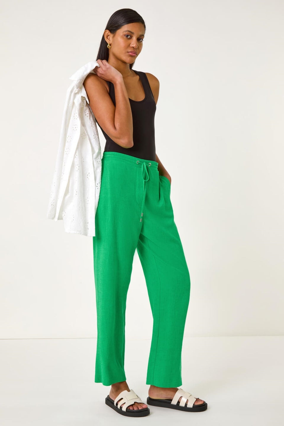 Roman Green Full Length Linen Trousers