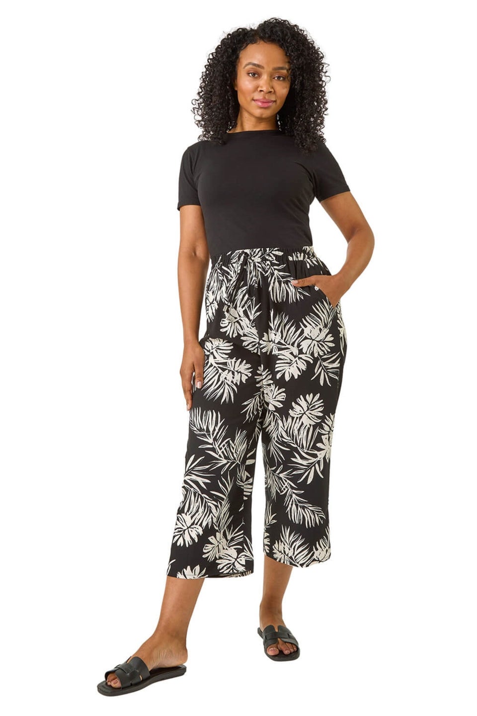 Roman Black Petite Tropical Cropped Trouser