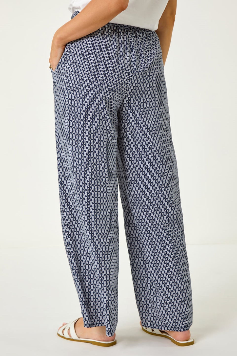 Roman Navy Petite Geometric Wide Leg Trouser