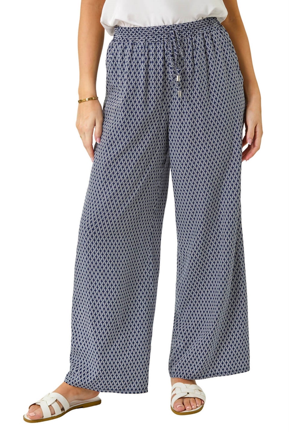 Roman Navy Petite Geometric Wide Leg Trouser