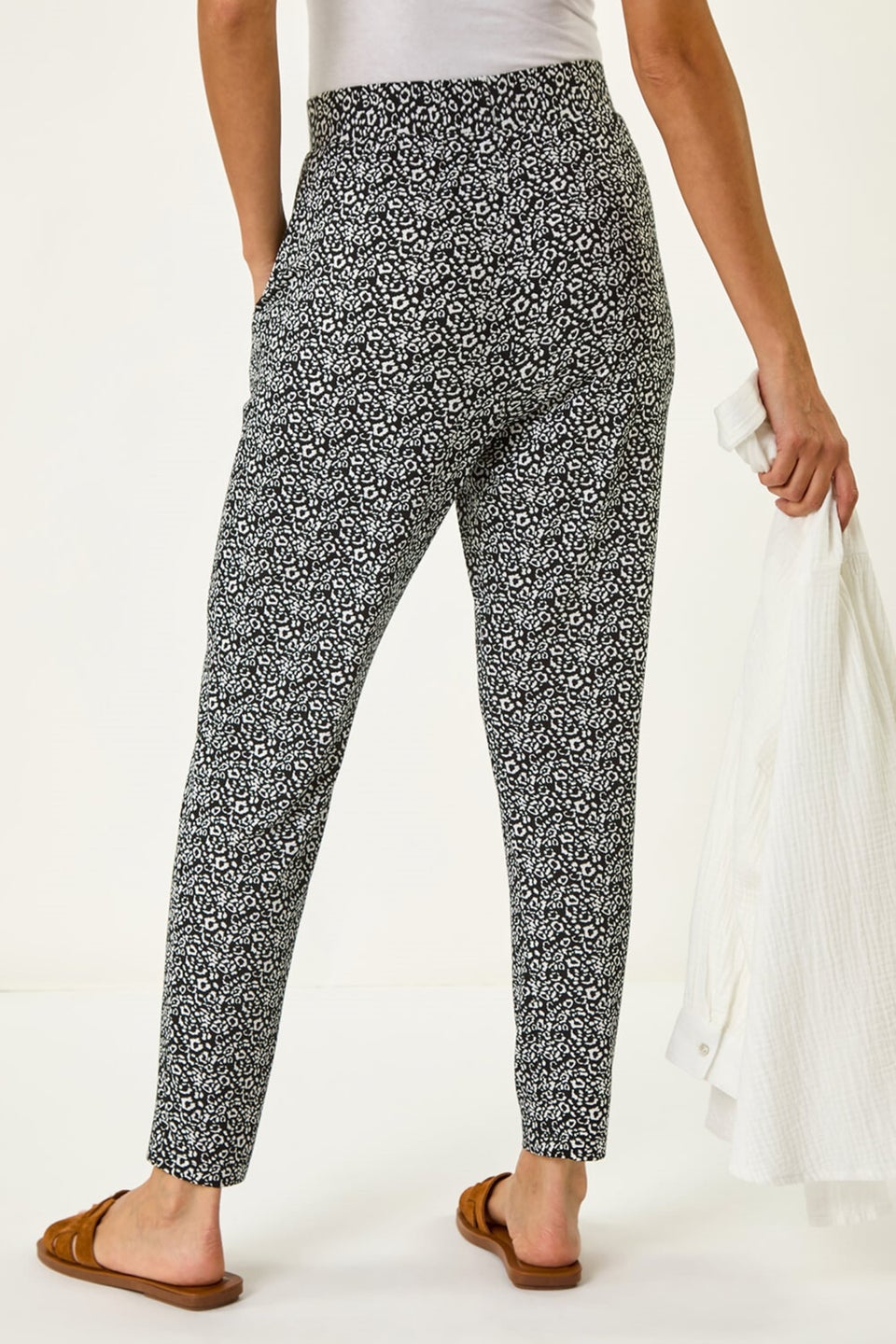 Roman Black Animal Print Hareem Stretch Straight Trouser