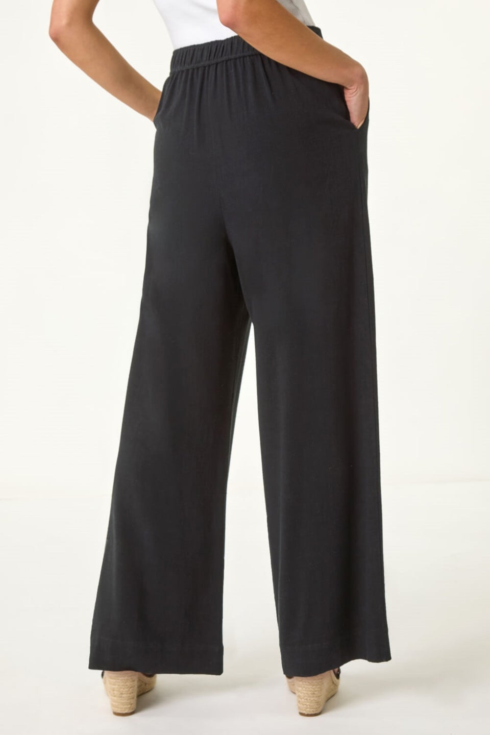 Roman Black Petite Smart Linen Mix Trousers