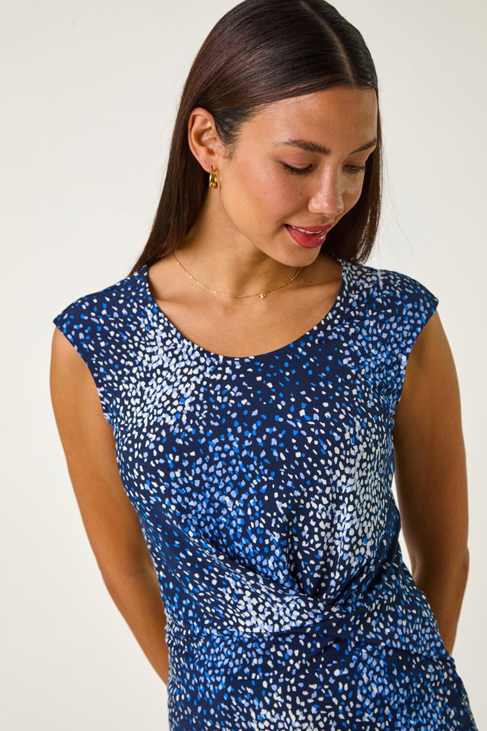 Roman Navy Abstract Print Twist Front Tee