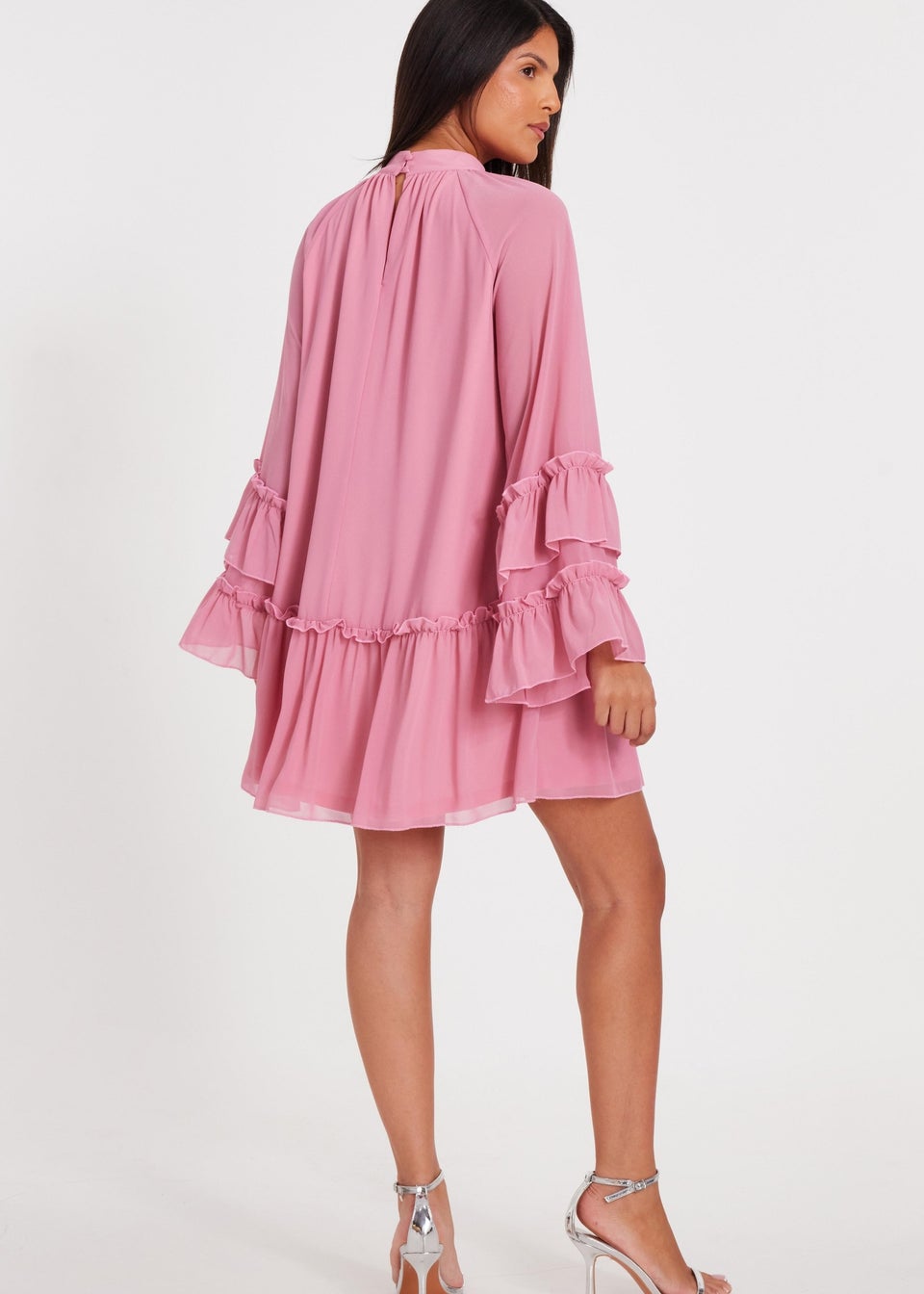 Quiz Pink Chiffon Frill Mini Dress