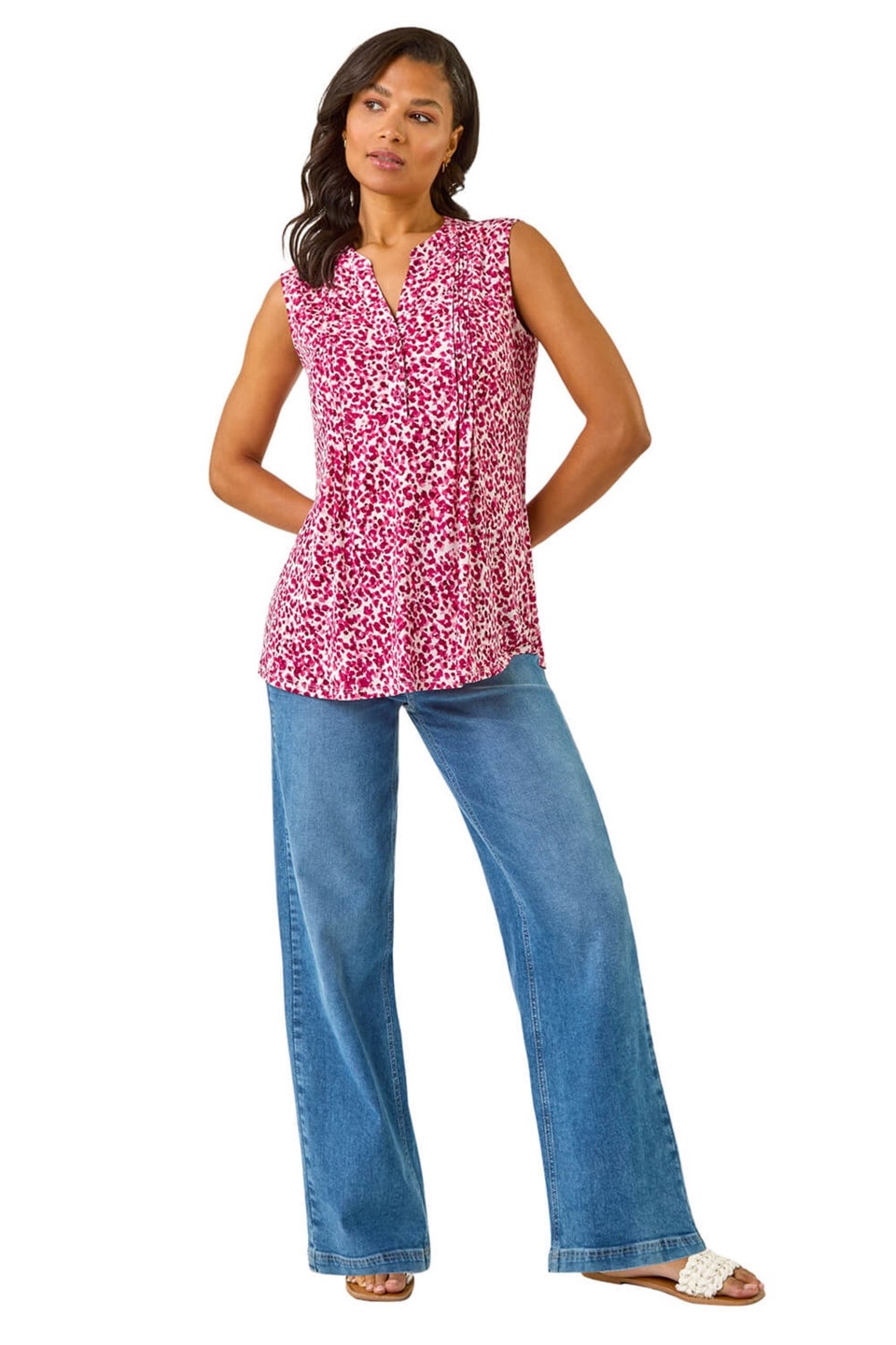 Roman Pink Abstract Animal Print Stretch Vest Top