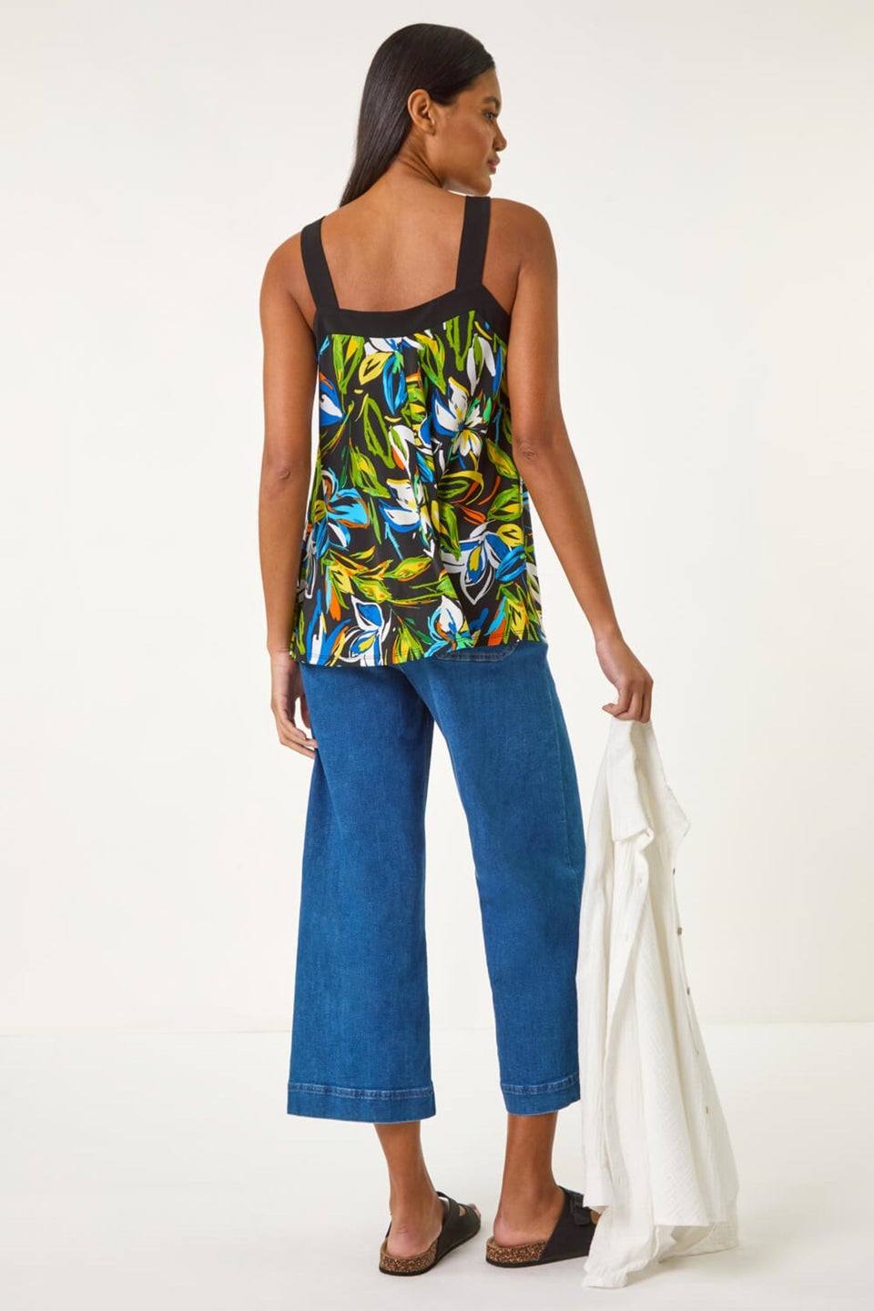 Roman Green Floral Print Cami Stretch Top