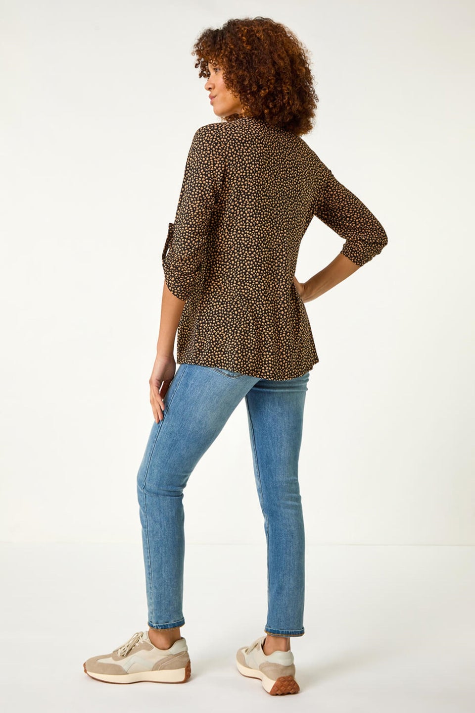 Roman Black Spot Print V-Neck Stretch Shirt