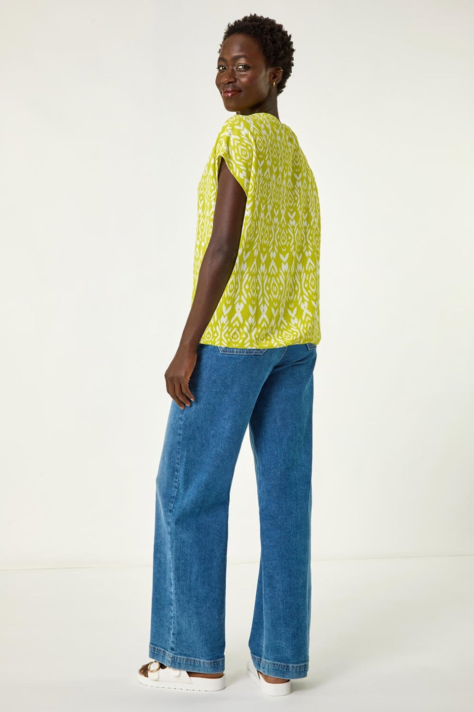 Roman Lime Ikat Print Bubble Hem Top