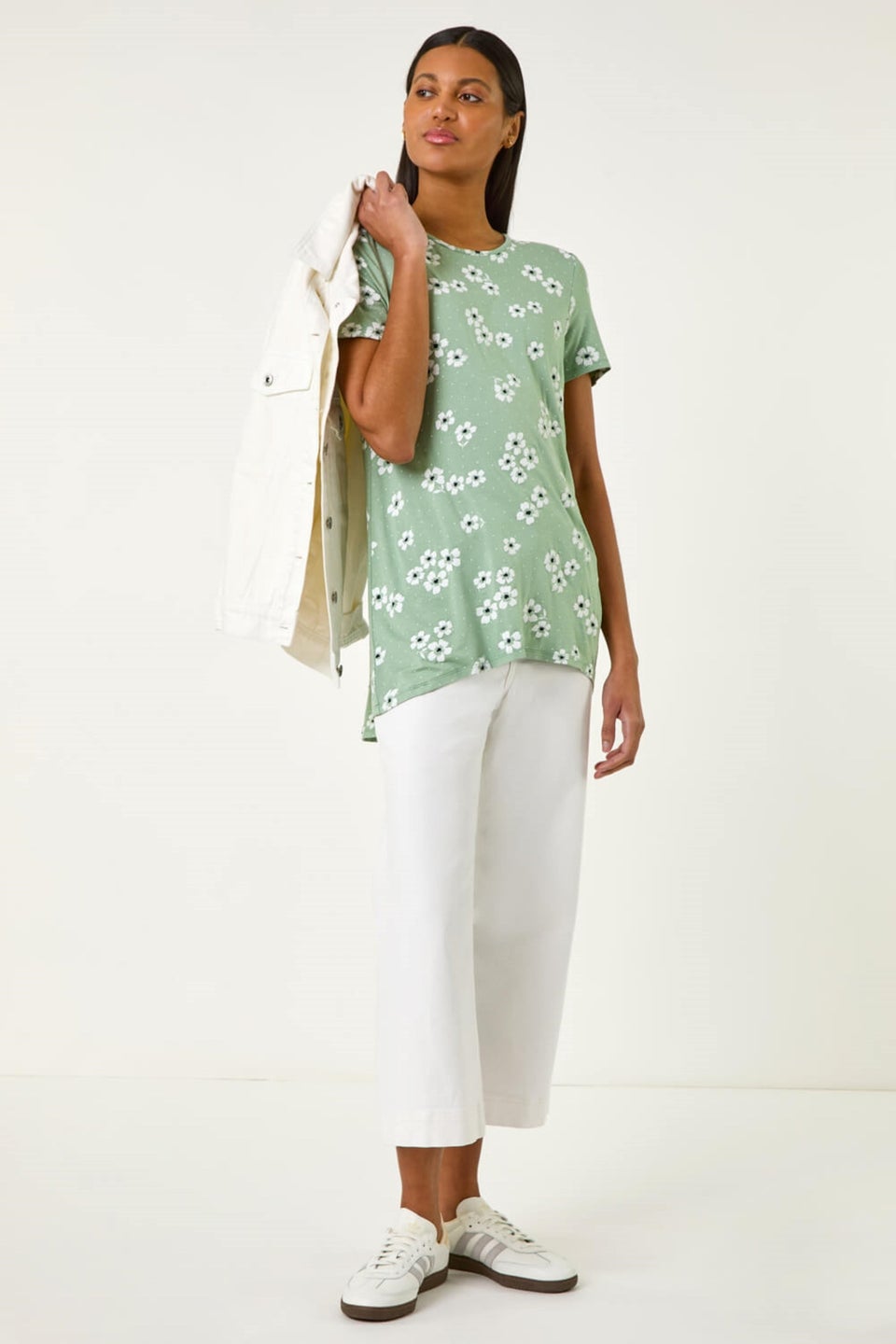 Roman Sage Floral Spot Print Tunic Top