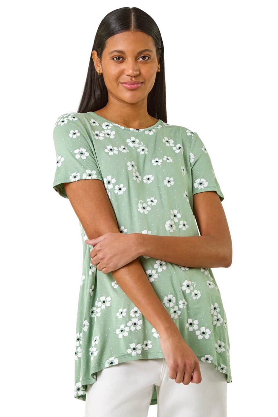 Roman Sage Floral Spot Print Tunic Top