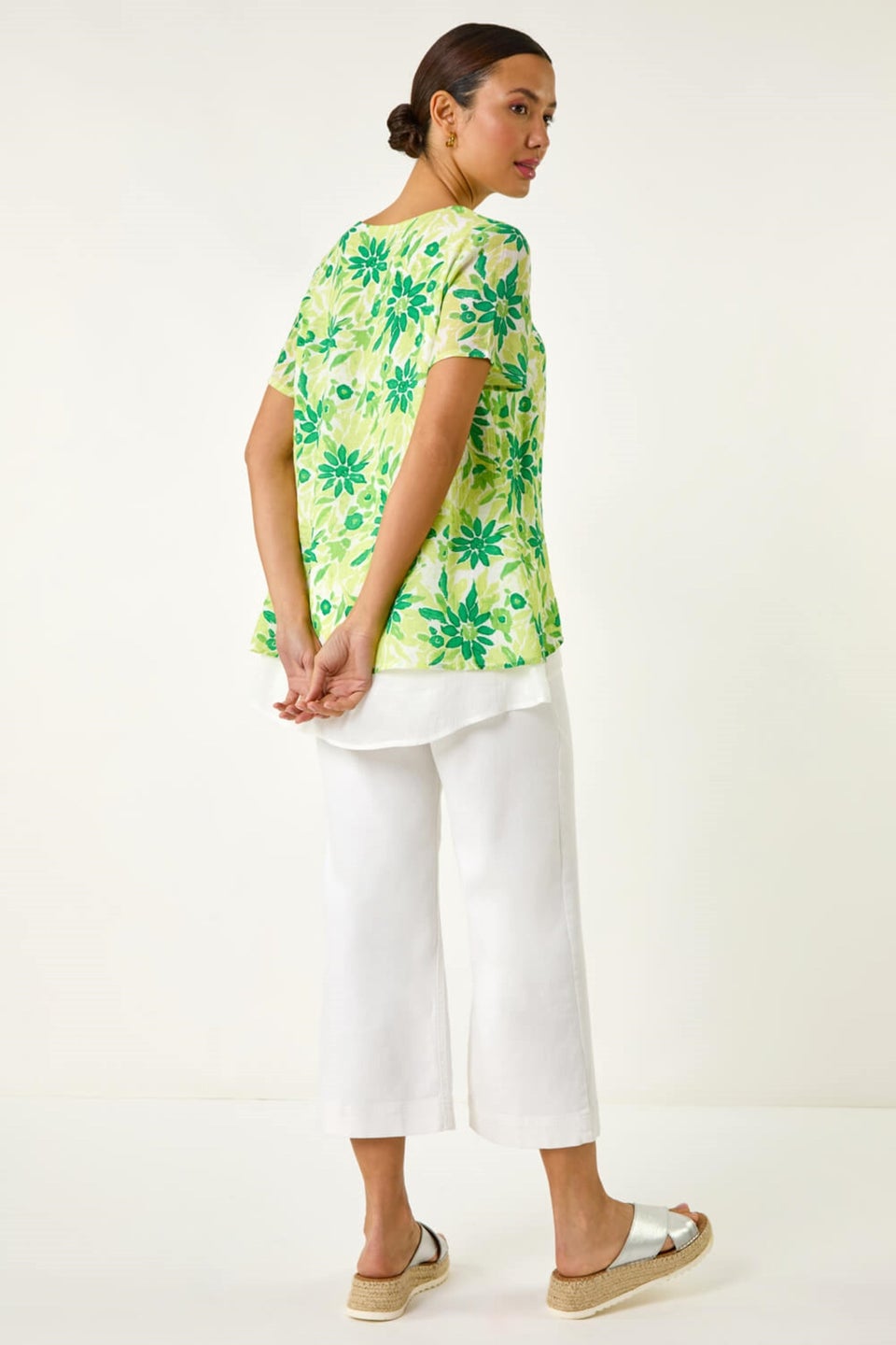 Roman Green Floral Layered Tunic Top