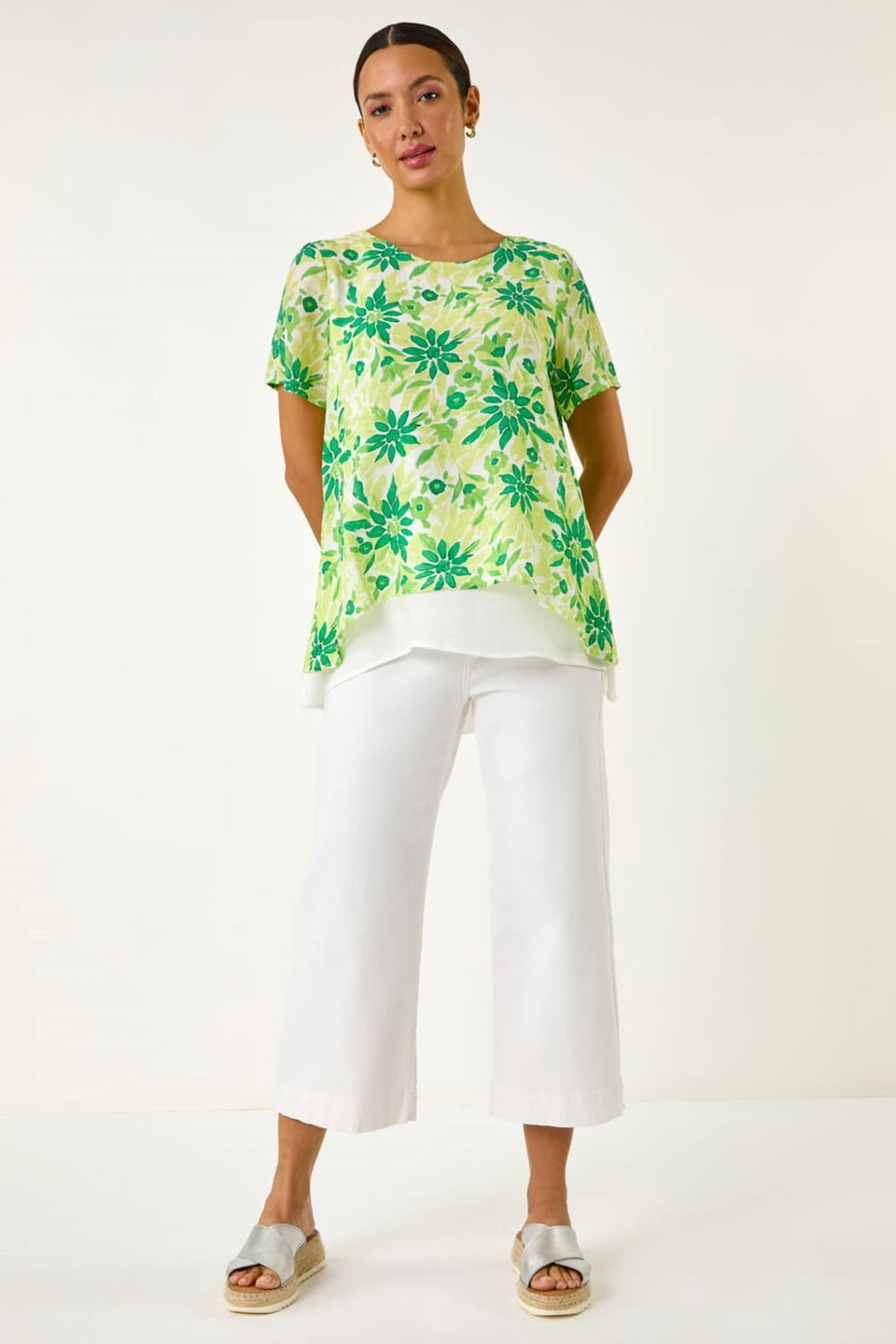 Roman Green Floral Layered Tunic Top