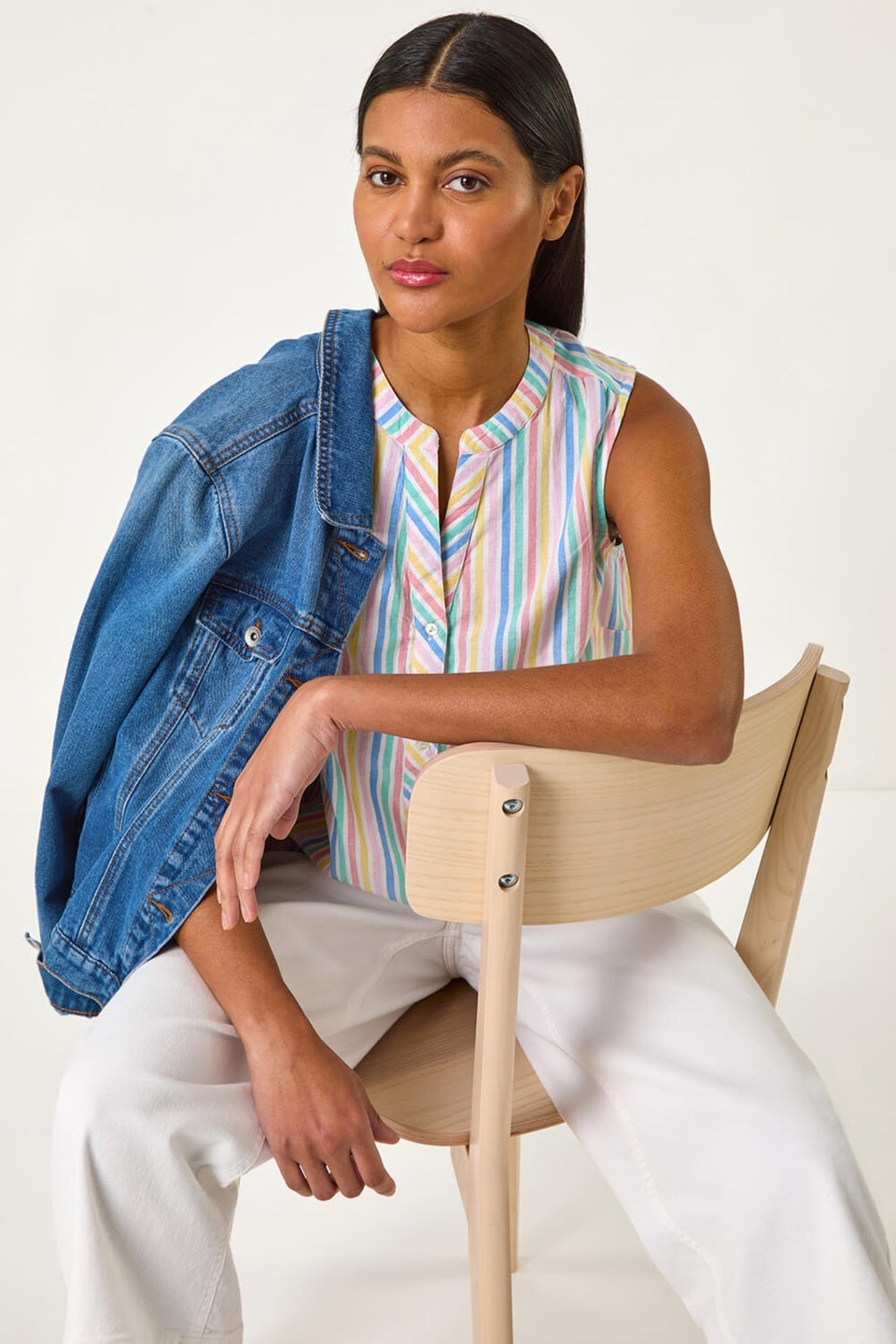 Roman Ivory Stripe V-Neck Vest Top