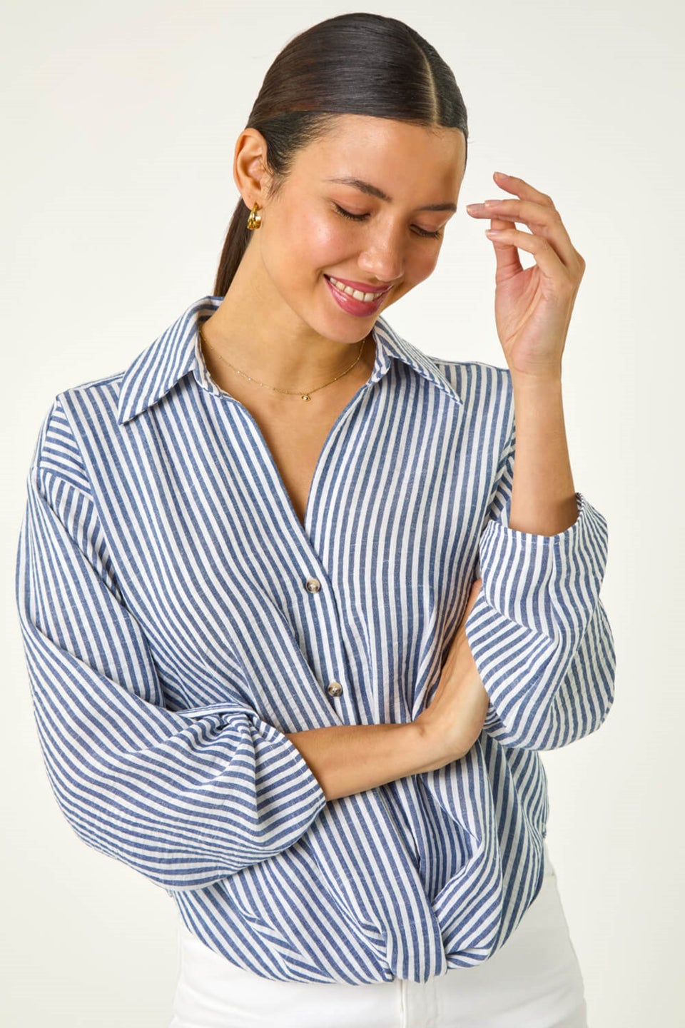 Roman Blue Twisted Hem Striped Shirt