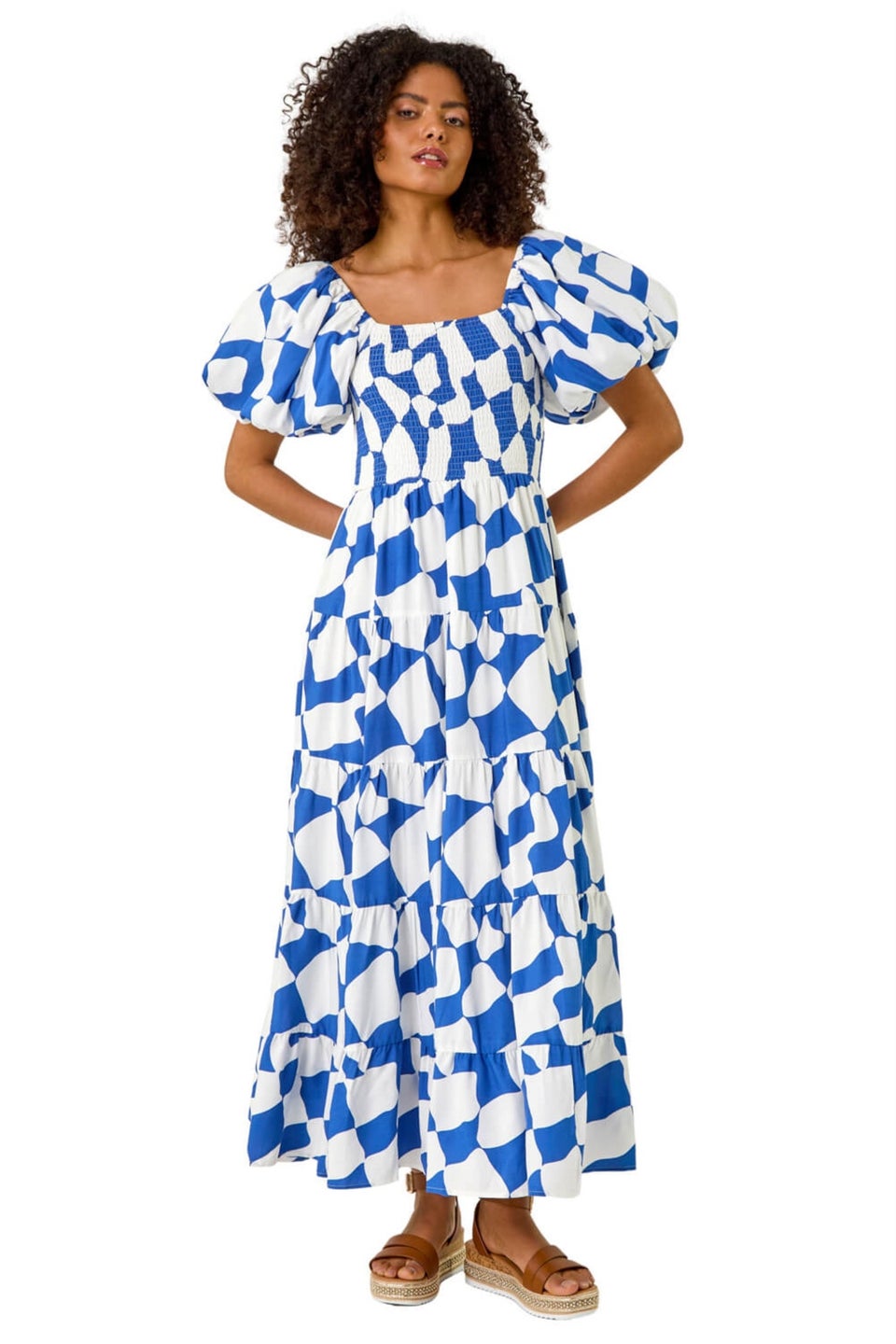 Dusk Blue Dusk Geo Print Tiered Dress