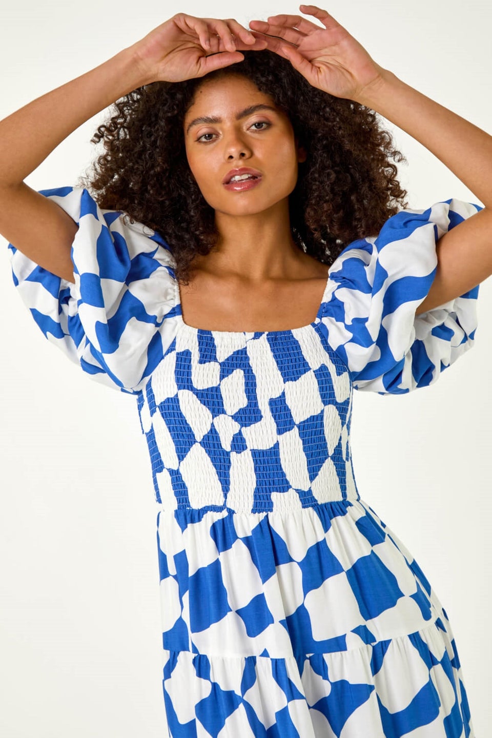 Dusk Blue Dusk Geo Print Tiered Dress