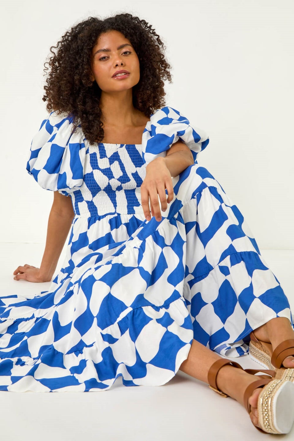 Dusk Blue Dusk Geo Print Tiered Dress