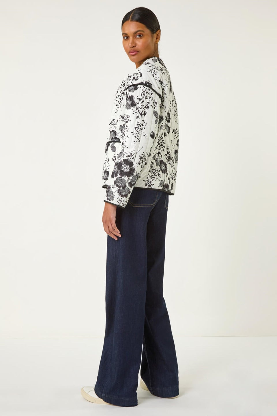 Roman Black Floral Print Cotton Jacket