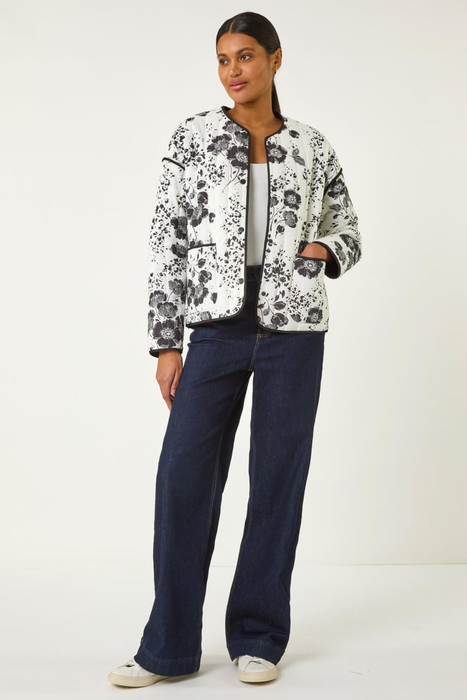 Roman Black Floral Print Cotton Jacket