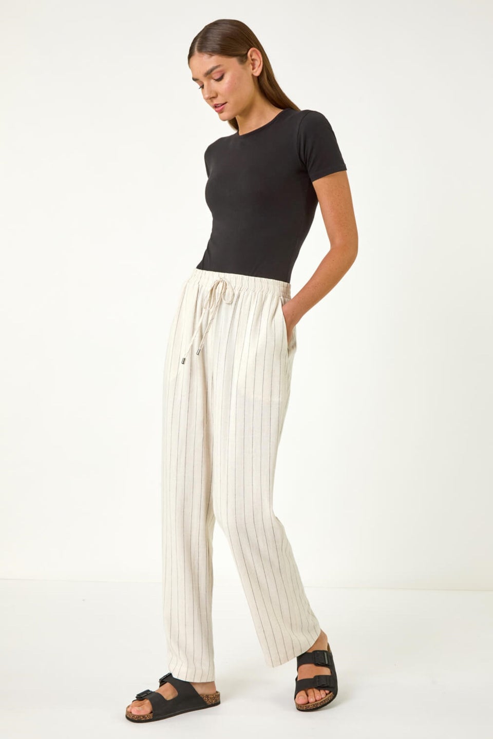 Roman Natural Full Length Linen Mix Trouser