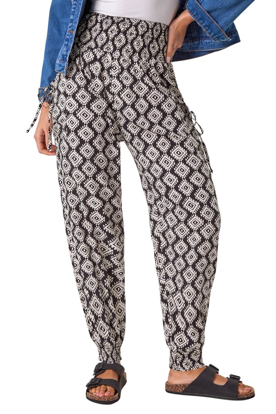 Roman Black Abstract Tie Pocket Trousers