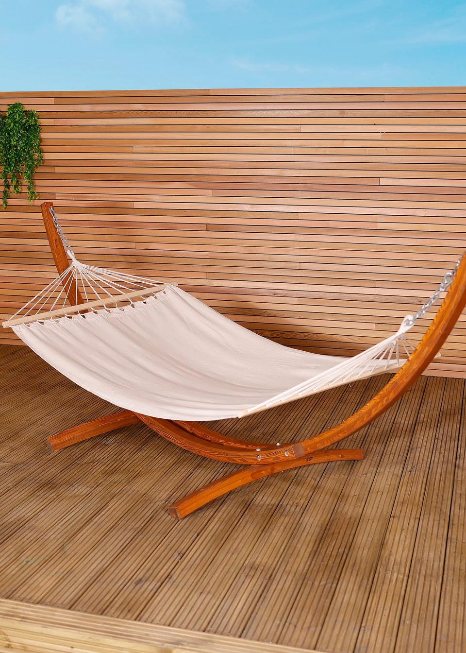 Charles Bentley 3M Garden Hammock With Wooden Arc Stand Cream (One Person)