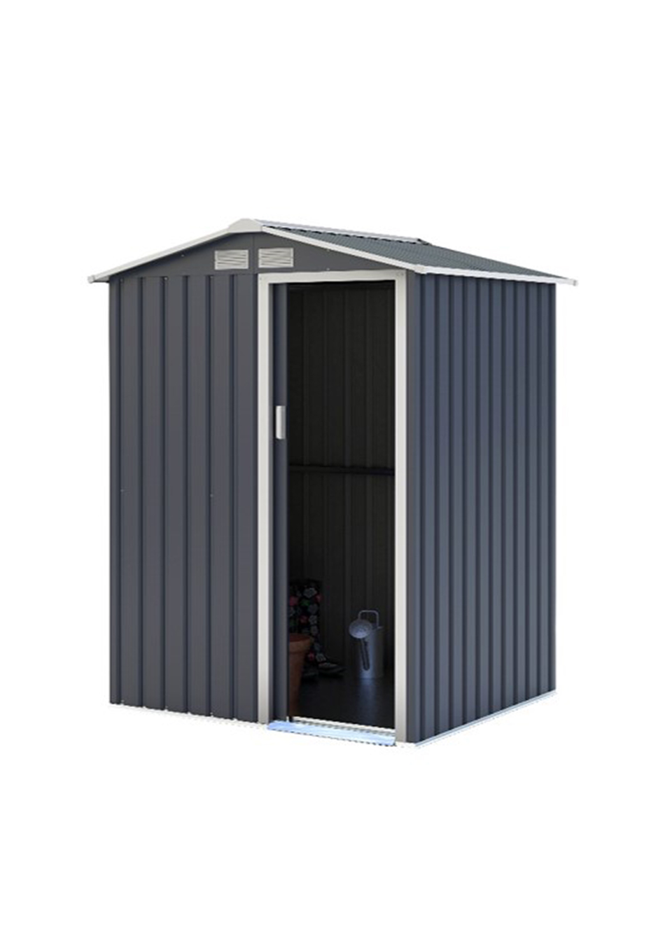 Charles Bentley 4.9ft x 4.3ft Metal Storage Shed Grey Small Apex