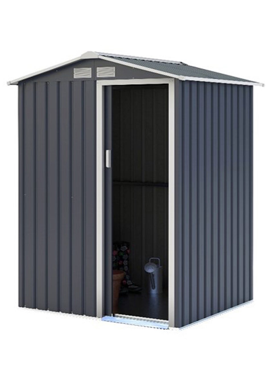 Charles Bentley 4.9ft x 4.3ft Metal Storage Shed Grey Small Apex