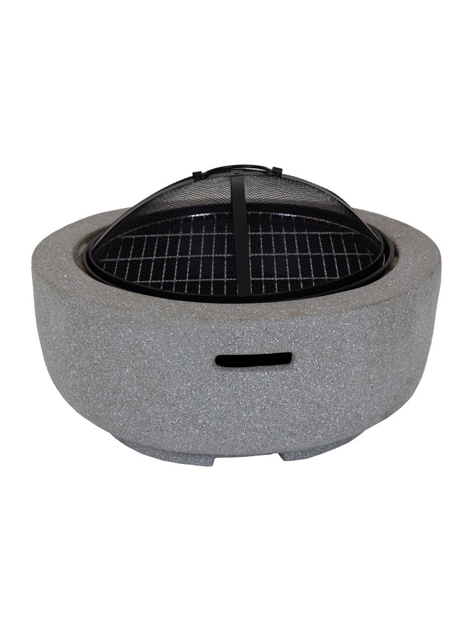 Charles Bentley Round Magnesia Fire Pit with Mesh Cover Cooking Grill