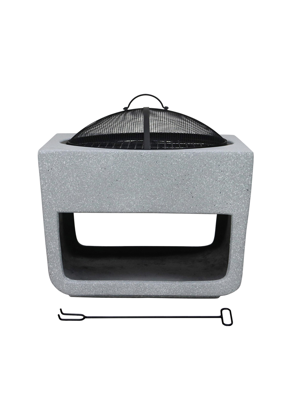 Charles Bentley Square Magnesia Fire Pit with Mesh Cover Cooking Grill