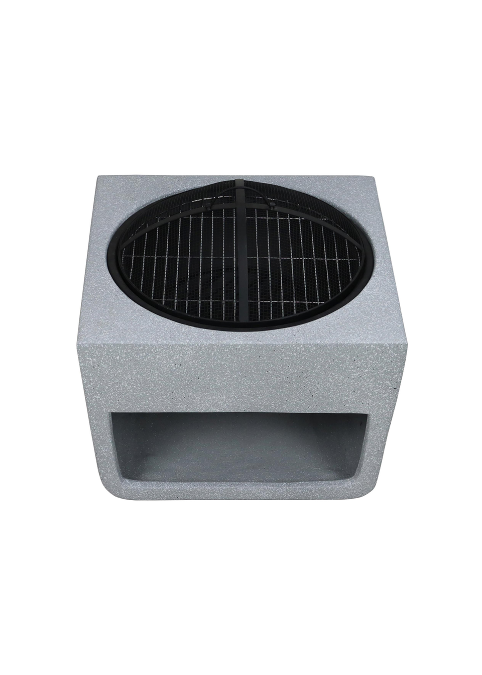 Charles Bentley Square Magnesia Fire Pit with Mesh Cover Cooking Grill