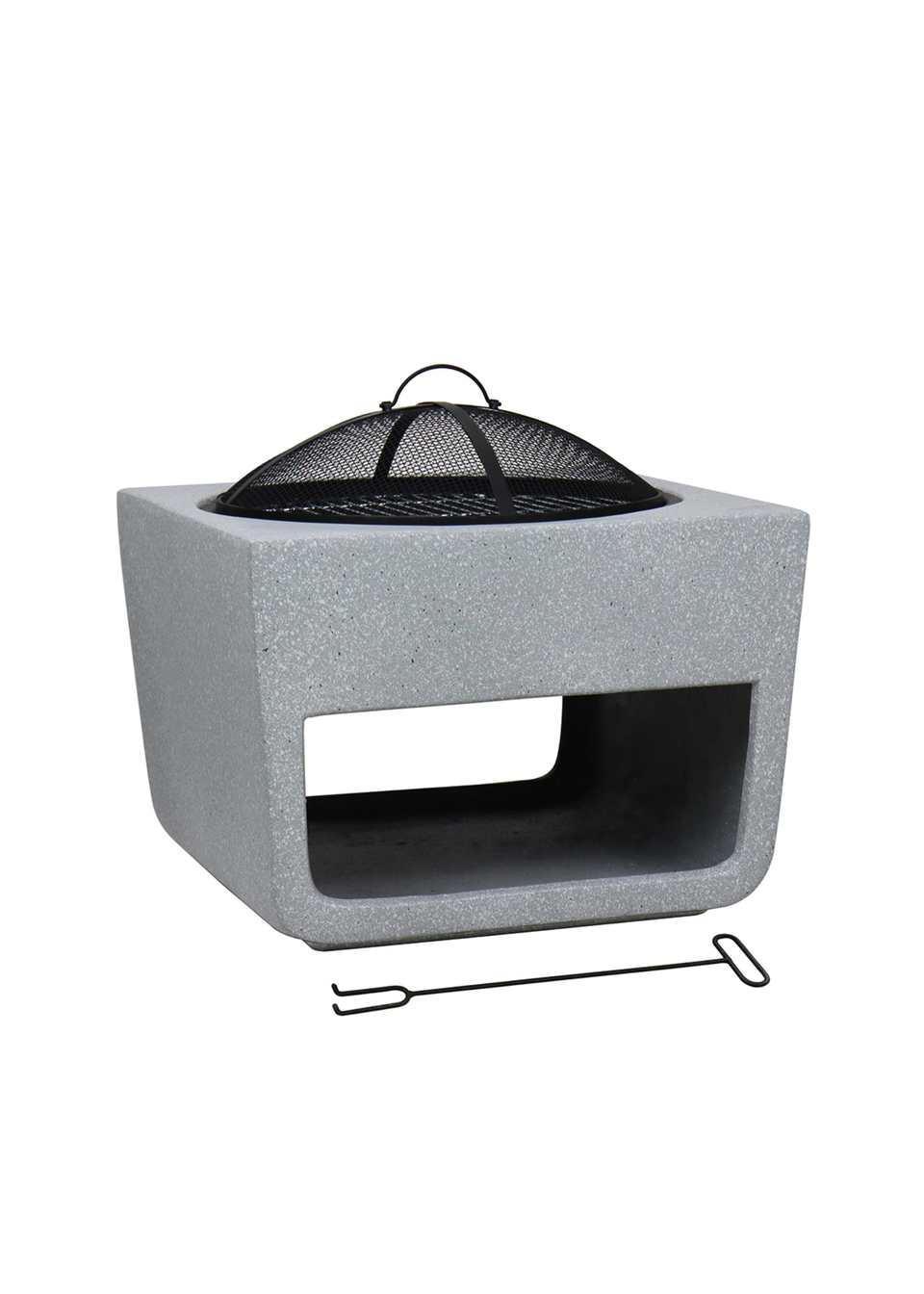 Charles Bentley Square Magnesia Fire Pit with Mesh Cover Cooking Grill