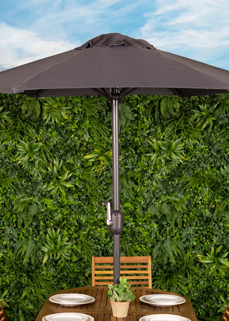 Charles Bentley Garden Patio Market Umbrella Parasol Crank Function Grey