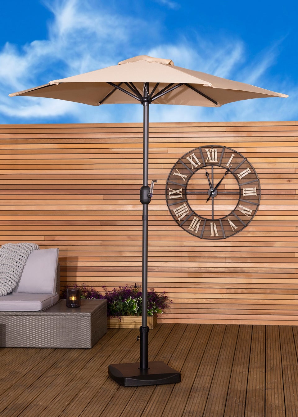 Charles Bentley Garden Patio Market Umbrella Parasol Crank Function Beige