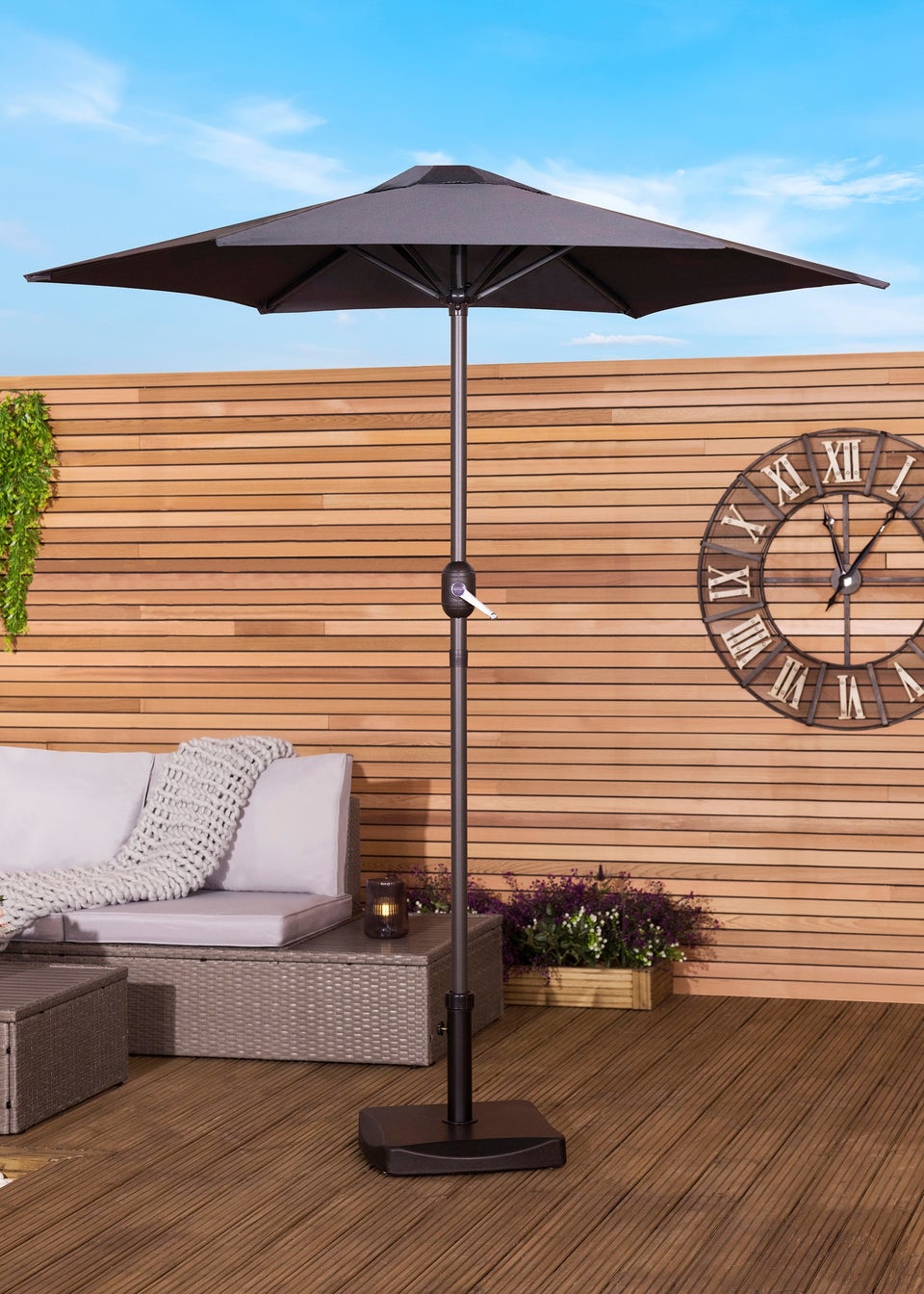 Charles Bentley Garden Patio Market Umbrella Parasol Crank Function Black