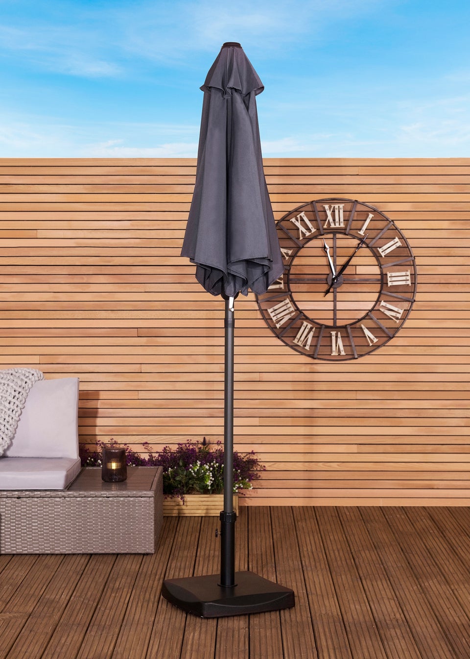 Charles Bentley Garden Patio Market Umbrella Parasol Crank Function Black