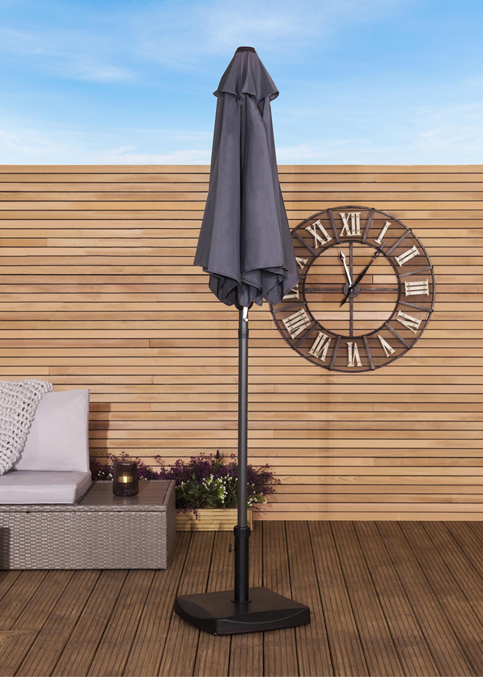 Charles Bentley Garden Patio Market Umbrella Parasol Crank Function Black