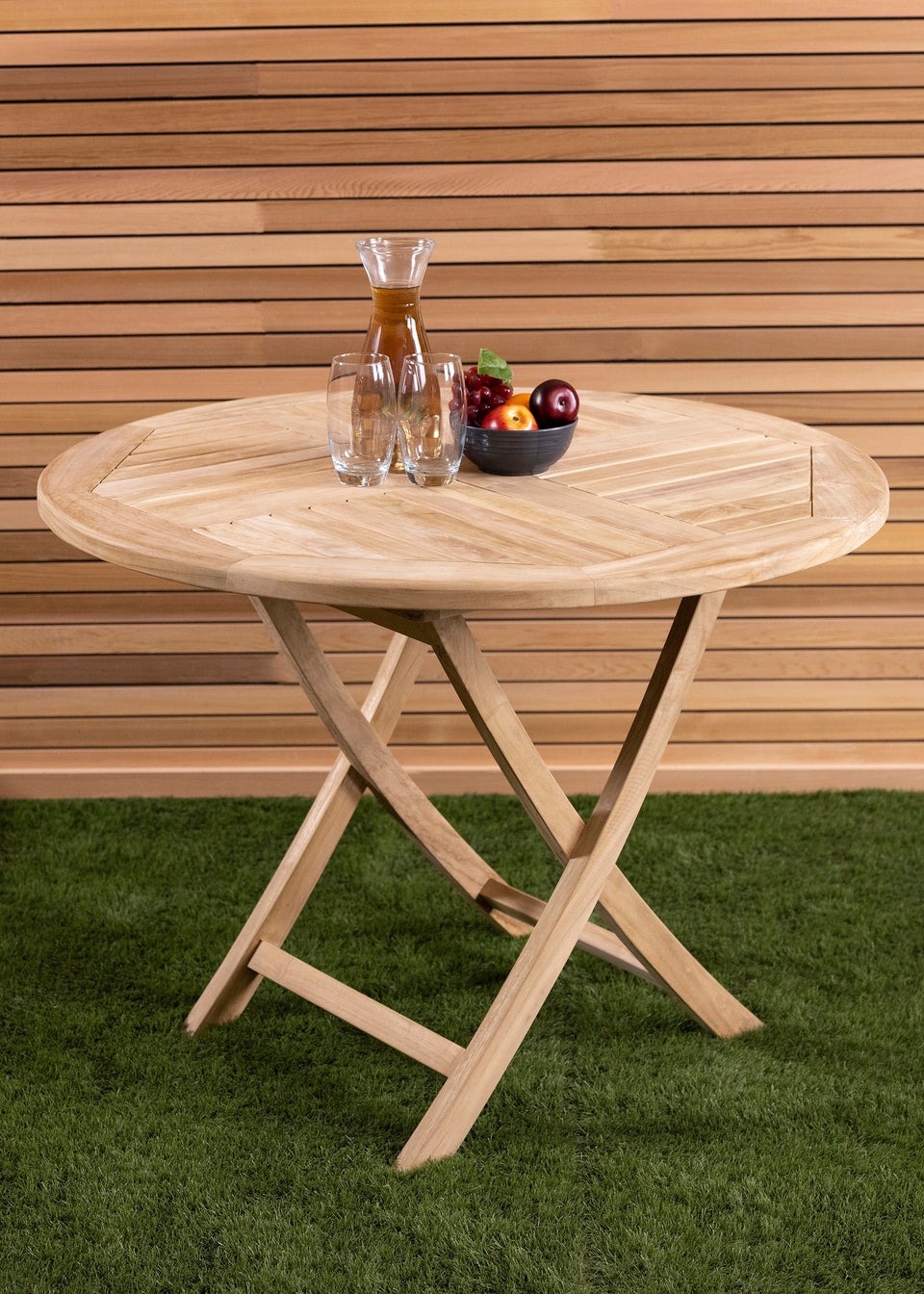 Charles Bentley 2-4 Seater Solid Wooden Teak Round Table Garden Foldable Patio