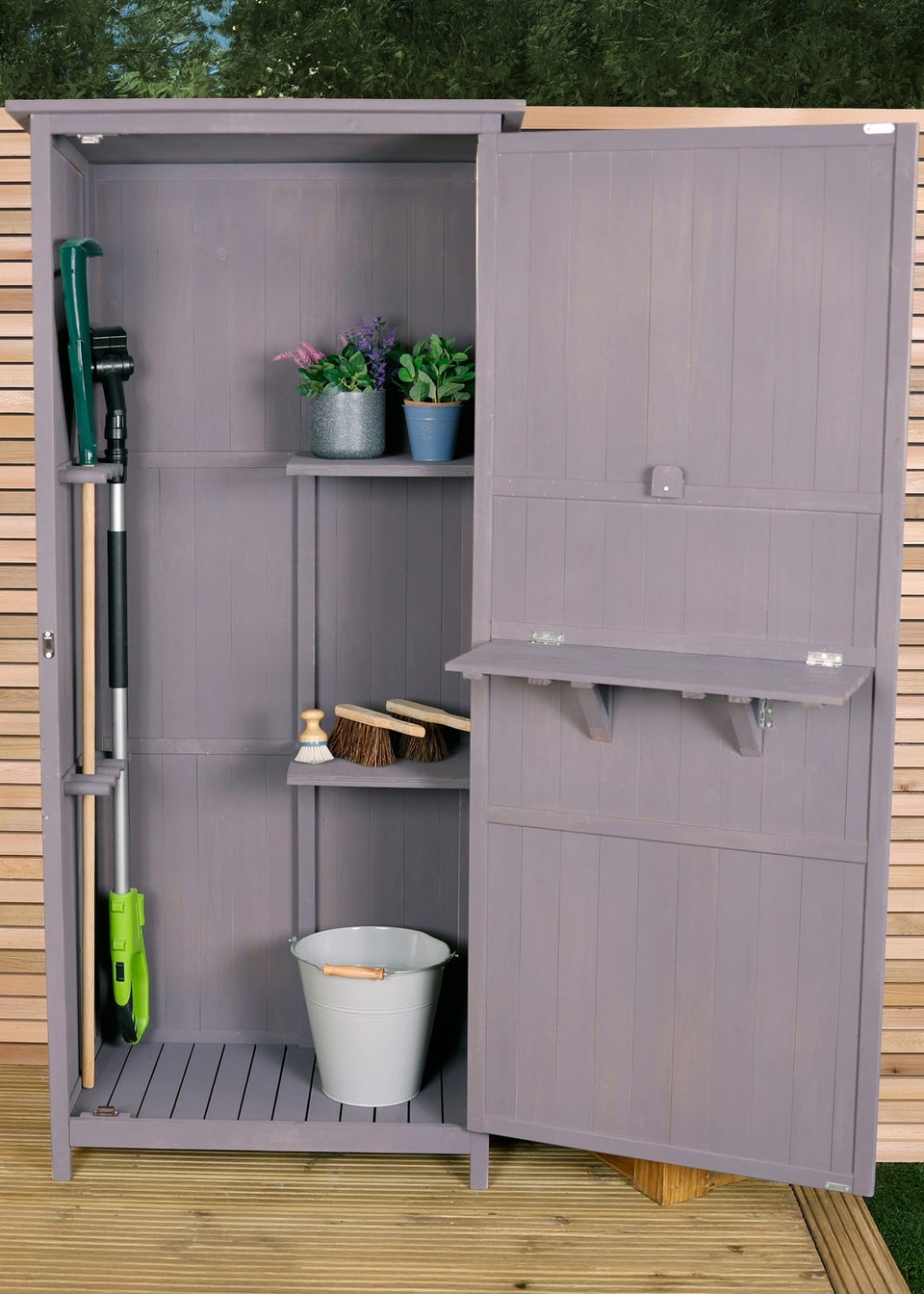 Charles Bentley FSC Wooden Storage Shed Grey Tall Outdoor
