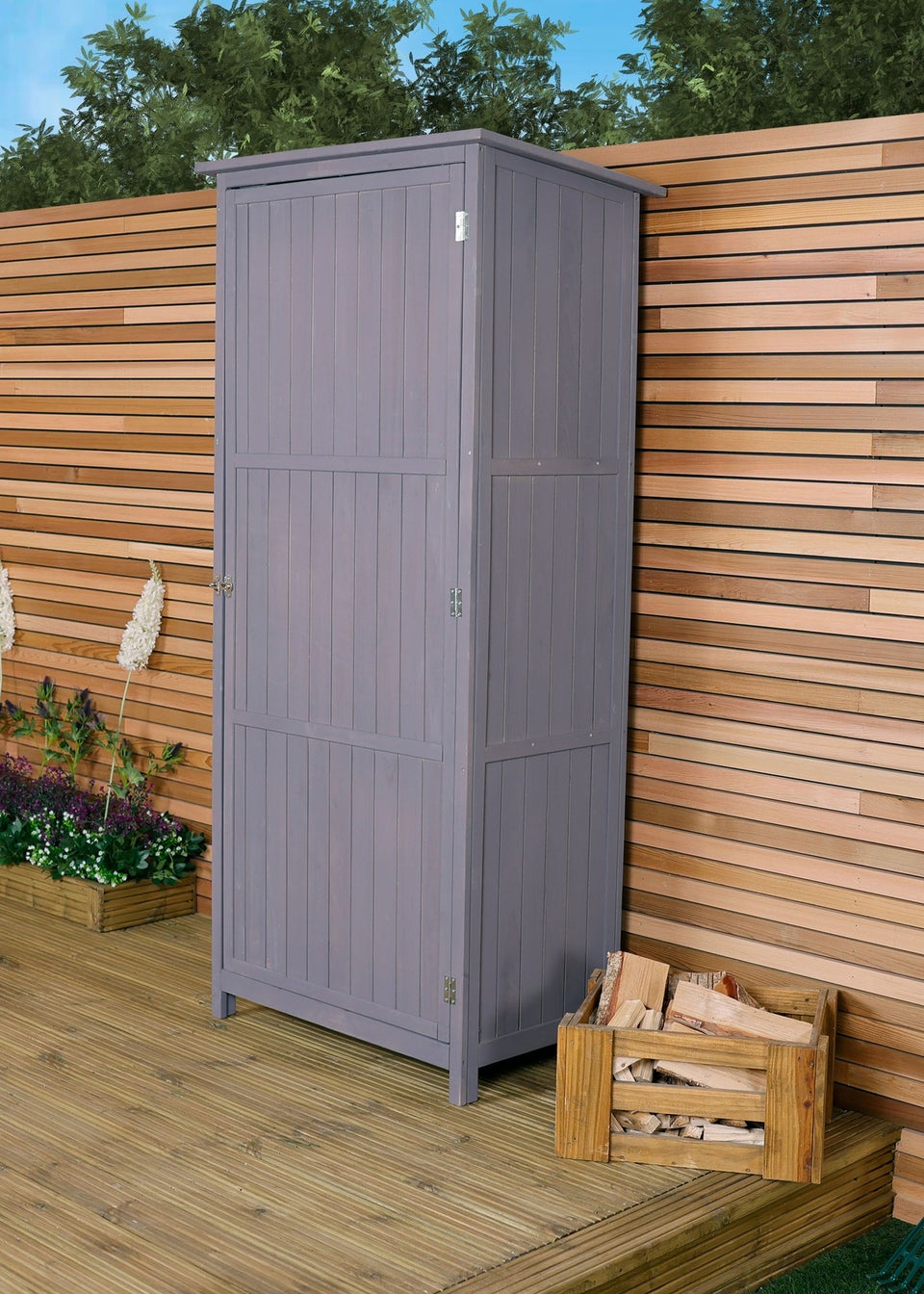 Charles Bentley FSC Wooden Storage Shed Grey Tall Outdoor