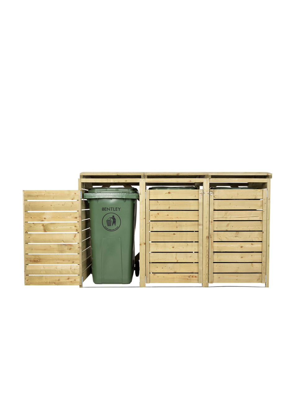 Charles Bentley FSC Triple Wooden Bin Store Wheelie Bin Storage Unit Lifting Lid