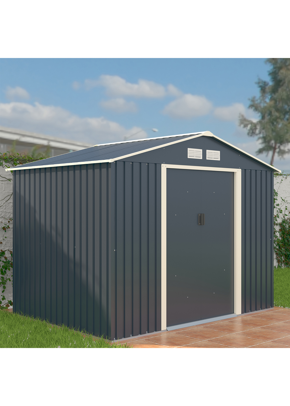 Charles Bentley Grey Metal Garden Storage Shed Zinc Floor Frame (W8ft x D6ft)