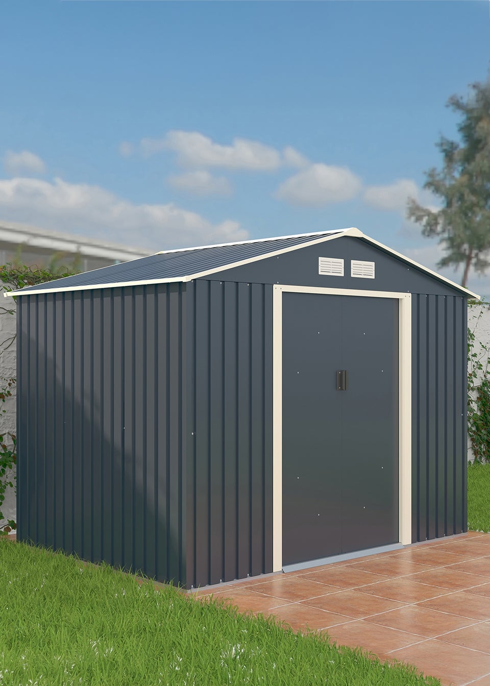 Charles Bentley Grey Metal Garden Storage Shed Zinc Floor Frame (W8ft x D6ft)