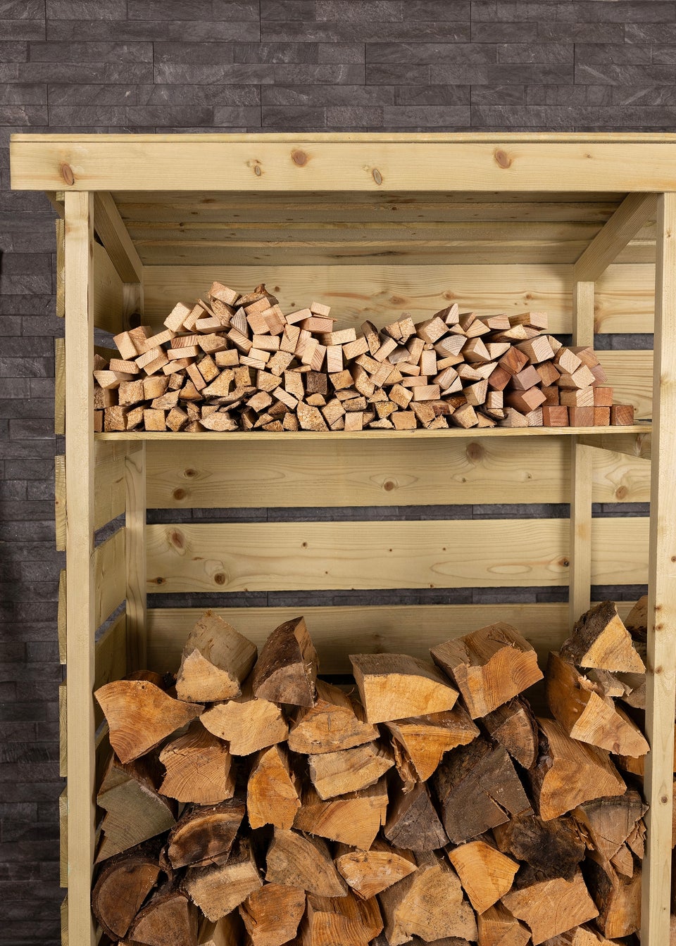 Charles Bentley FSC Nordic Spruce Wood Double Log Store Firewood Storage Heavy